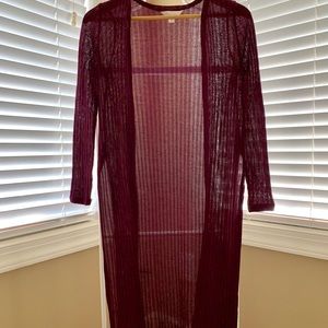 Burgundy mid length cardigan